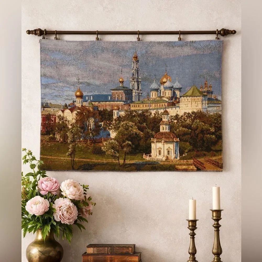 Lavra Russian Tapestry Wall Hanging Scenic Monastery Textile Art Panel